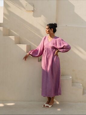 V-Neck Balloon Sleeve Maxi Dress in Dusty Mauve. Like new